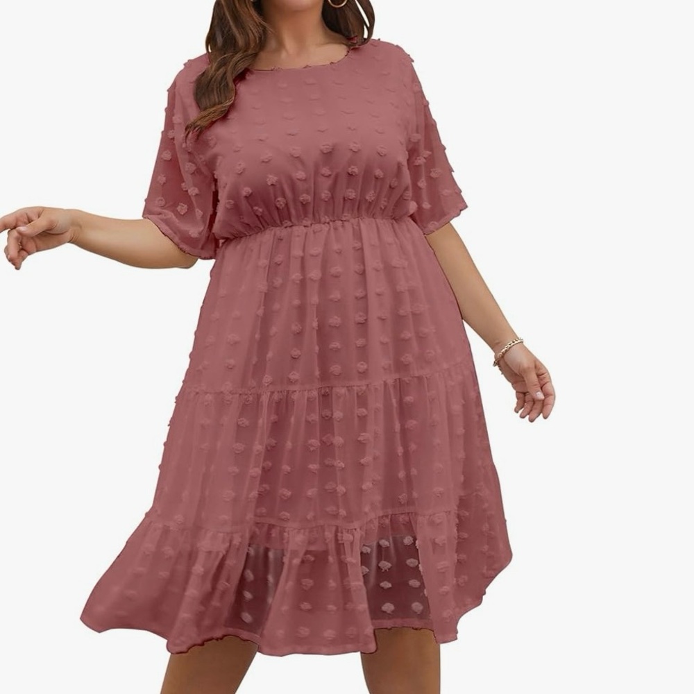 Elegant Mauve Polka Dot Dress